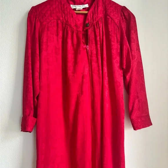 Christian Dior Vintage Nightgown Red Polyester Dress Petite Small Long Sleeve S - Picture 7 of 7
